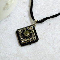 Black and Clear Swarovski Crystal Filigree Pendant in Sterling Silver