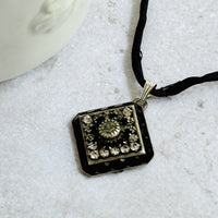 Black and Clear Swarovski Crystal Filigree Pendant in Sterling Silver