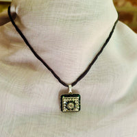 Black and Clear Swarovski Crystal Filigree Pendant in Sterling Silver