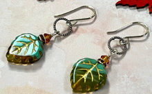 Load image into Gallery viewer, Czech Glass Blue and Gold Leaf Earrings in Sterling Silver
