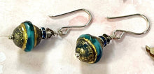 Load image into Gallery viewer, Czech Glass Blue and Gold Saucer Earrings in Sterling Silver
