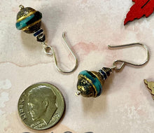 Load image into Gallery viewer, Czech Glass Blue and Gold Saucer Earrings in Sterling Silver
