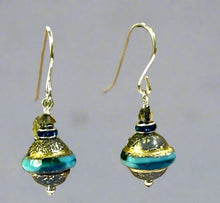 Load image into Gallery viewer, Czech Glass Blue and Gold Saucer Earrings in Sterling Silver
