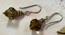 Load image into Gallery viewer, Czech Glass Green and Amber Turbine Earrings in Sterling Silver
