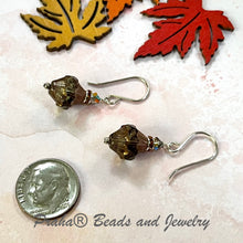 Load image into Gallery viewer, Czech Glass Green and Amber Turbine Earrings in Sterling Silver
