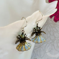 Czech Glass Gray and Gold Bell Flower Earrings in Sterling Silver