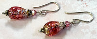 Czech "Bohemian" Pink Glass Foil Teardrop Earrings in Sterling Silver