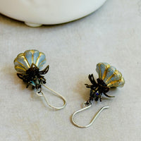 Czech Glass Gray and Gold Bell Flower Earrings in Sterling Silver