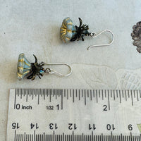 Czech Glass Gray and Gold Bell Flower Earrings in Sterling Silver