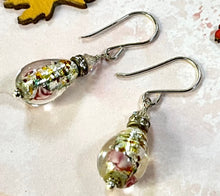 Load image into Gallery viewer, Czech &quot;Bohemian&quot; Silver Glass Foil Teardrop Earrings in Sterling Silver
