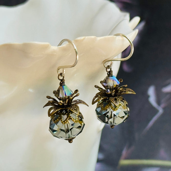 Vintage Swarovski Crystal Denim Blue Rondell Earrings in Sterling Silver