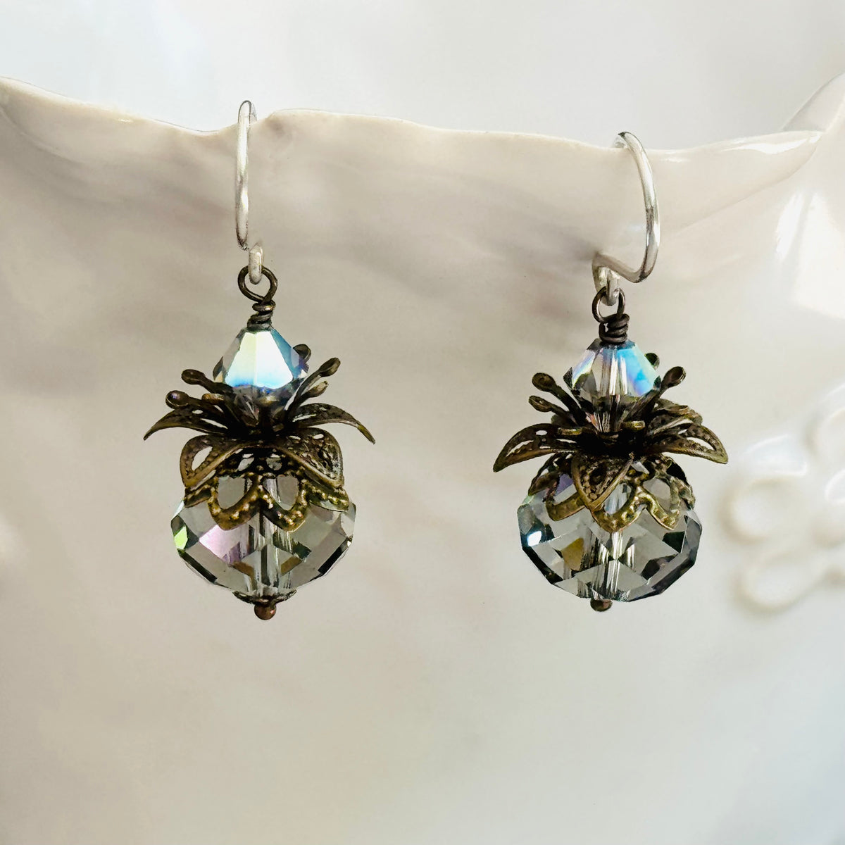 Vintage Swarovski Crystal Denim Blue Rondell Earrings in Sterling Silver