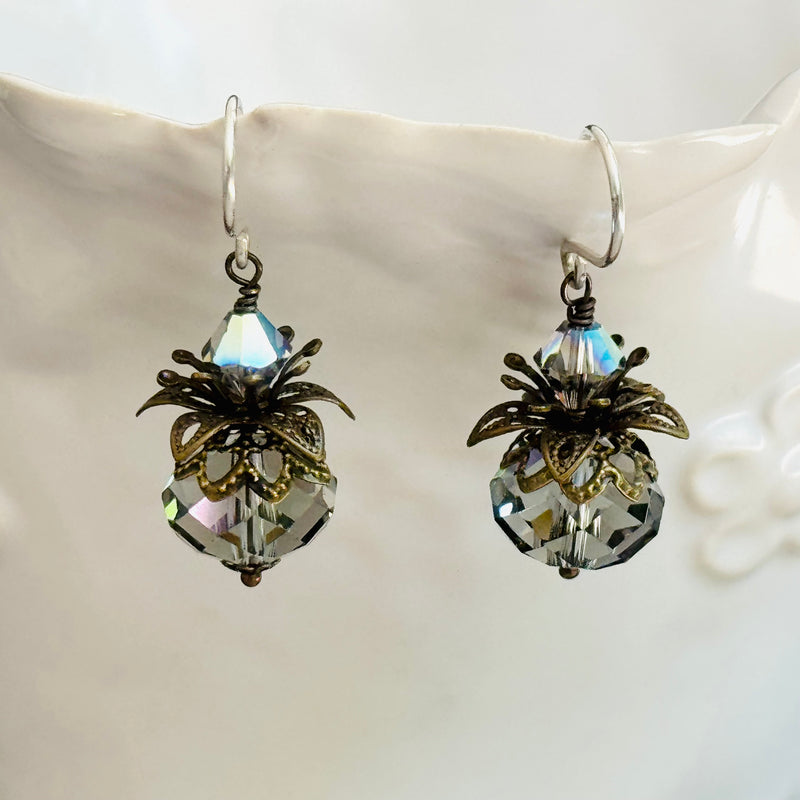 Vintage Swarovski Crystal Denim Blue Rondell Earrings in Sterling Silver