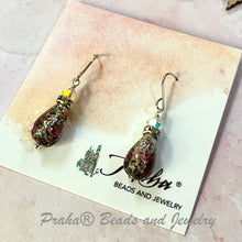 Load image into Gallery viewer, Czech &quot;Bohemian&quot; Purple Glass Foil Teardrop Earrings in Sterling Silver
