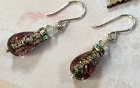 Czech "Bohemian" Purple Glass Foil Teardrop Earrings in Sterling Silver