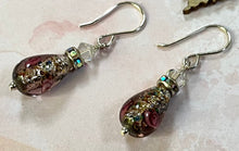 Load image into Gallery viewer, Czech &quot;Bohemian&quot; Purple Glass Foil Teardrop Earrings in Sterling Silver
