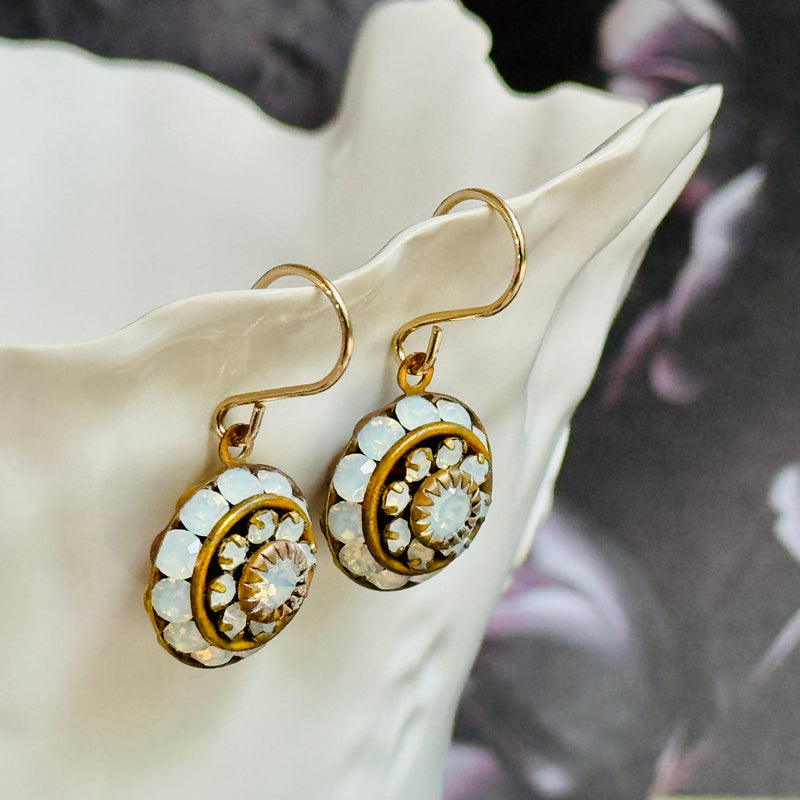 Opal Swarovski Crystal Domed Earrings in 14K Gold Fill