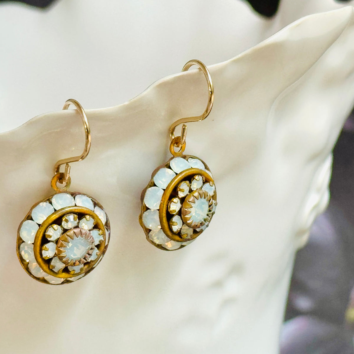 Opal Swarovski Crystal Domed Earrings in 14K Gold Fill