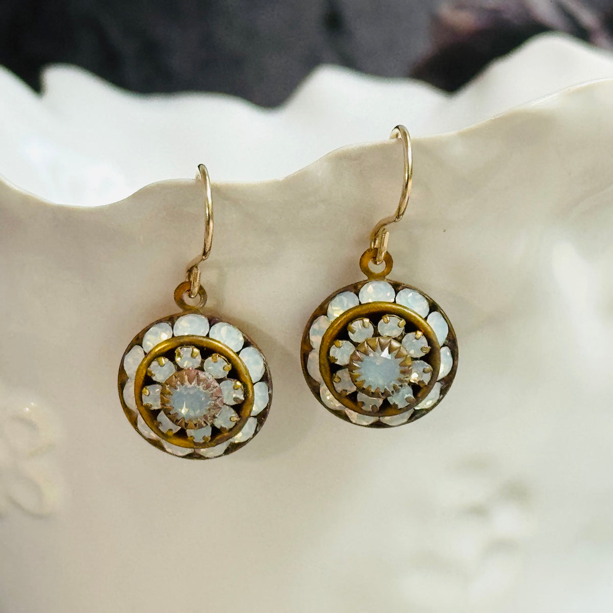 Opal Swarovski Crystal Domed Earrings in 14K Gold Fill