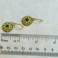 Peridot, Teal and Crystal Swarovski Crystal Domed Earrings in 14K Gold Fill