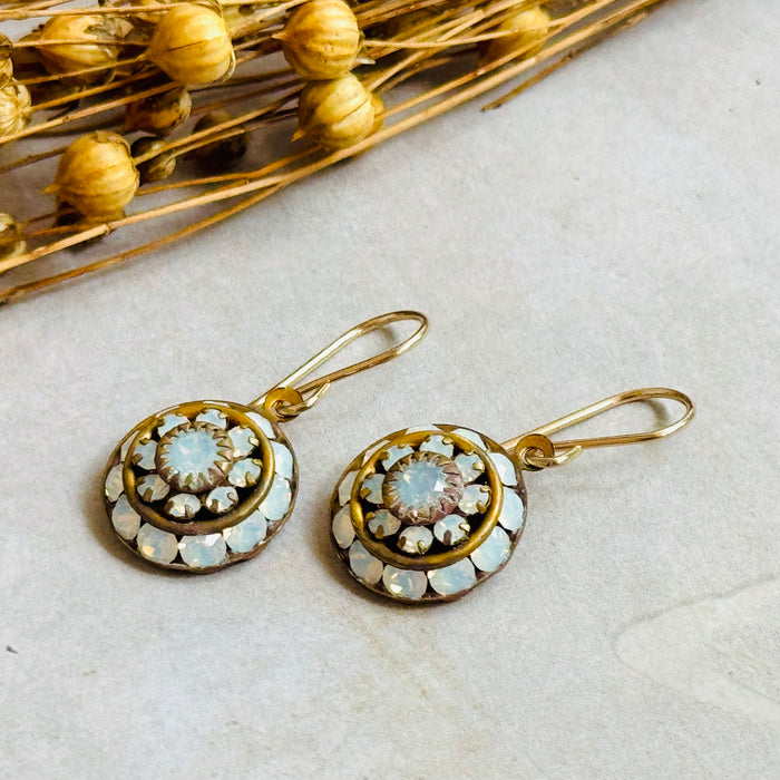 Opal Swarovski Crystal Domed Earrings in 14K Gold Fill