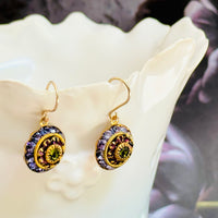 Tanzanite, Purple, Olive Swarovski Crystal Domed Earrings in 14K Gold Fill