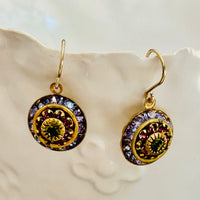 Tanzanite, Purple, Olive Swarovski Crystal Domed Earrings in 14K Gold Fill