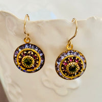 Tanzanite, Purple, Olive Swarovski Crystal Domed Earrings in 14K Gold Fill