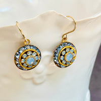 Blue Opal Swarovski Crystal Domed Earrings in 14K Gold Fill