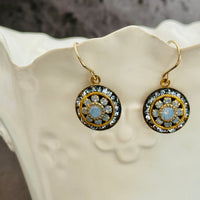 Blue Opal Swarovski Crystal Domed Earrings in 14K Gold Fill