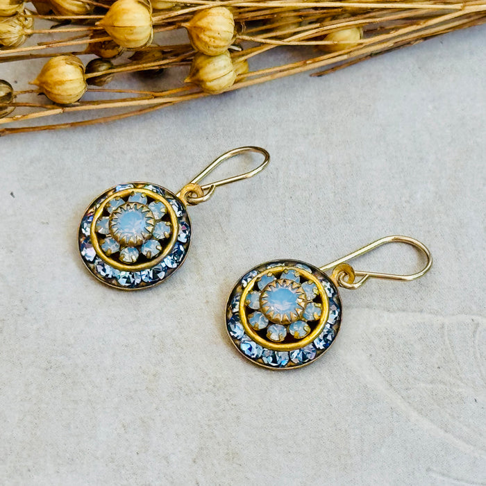 Blue Opal Swarovski Crystal Domed Earrings in 14K Gold Fill