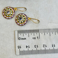 Pink and Green Swarovski Crystal Domed Earrings in 14K Gold Fill