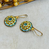 Aqua and Green Swarovski Crystal Domed Earrings in 14K Gold Fill