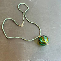 Mouth Blown Murano Glass Pendant Necklace on Light Green Cord