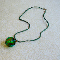 Mouth Blown Murano Glass Pendant Necklace on Light Green Cord