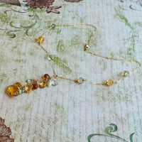 Large Citrine Teardrop Long Dangle Necklace in 14K Gold Fill