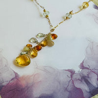 Large Citrine Teardrop Long Dangle Necklace in 14K Gold Fill
