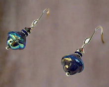 Load image into Gallery viewer, Czech Glass Royal Blue and Purple Saucer Earrings in Sterling Silver
