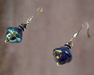 Czech Glass Royal Blue and Purple Saucer Earrings in Sterling Silver