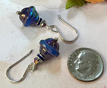 Load image into Gallery viewer, Czech Glass Royal Blue and Purple Saucer Earrings in Sterling Silver
