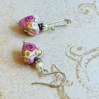 Pink Wedding Cake Heart Bead Earrings in Sterling Silver