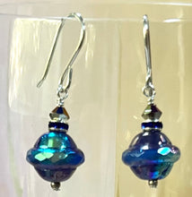 Load image into Gallery viewer, Czech Glass Royal Blue and Purple Saucer Earrings in Sterling Silver
