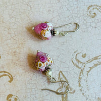 Pink Wedding Cake Heart Bead Earrings in Sterling Silver