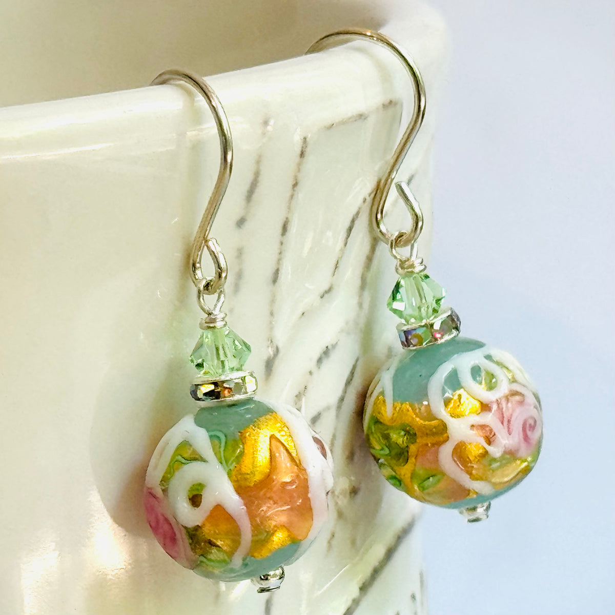 Sea Foam Round Murano Wedding Cake Opaque  in Sterling Silver