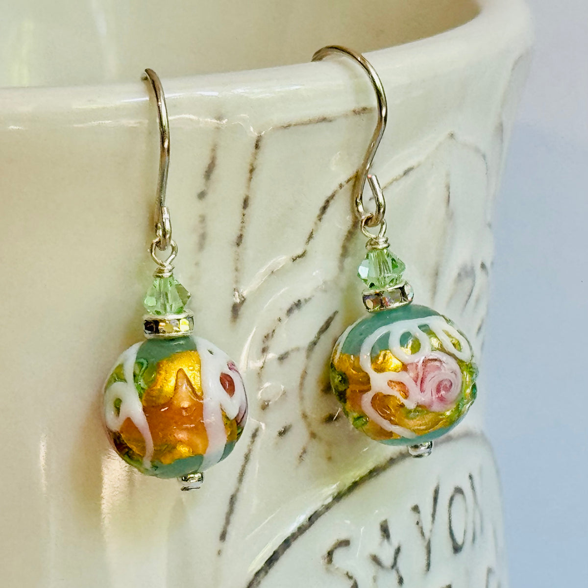 Sea Foam Round Murano Wedding Cake Opaque  in Sterling Silver