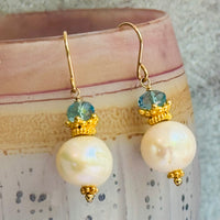 Freshwater Pearl and Swiss Blue Topaz Earrings in 14K Gold Fill