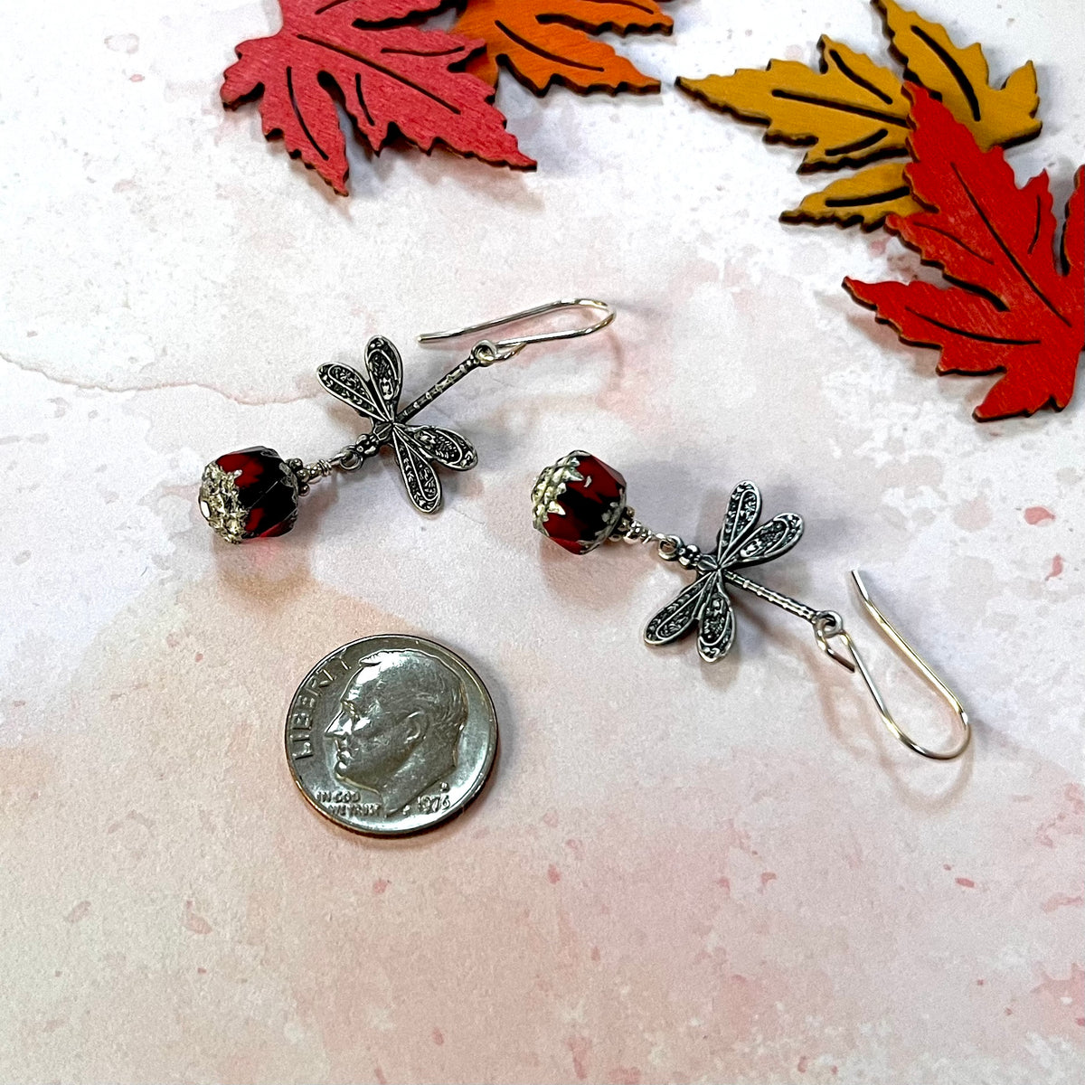 Czech Glass Red Cathedral Earrings in Sterling Silver