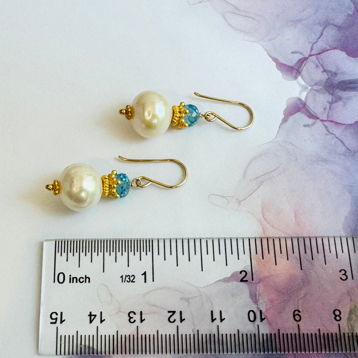 Freshwater Pearl and Swiss Blue Topaz Earrings in 14K Gold Fill