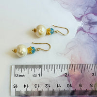 Freshwater Pearl and Swiss Blue Topaz Earrings in 14K Gold Fill