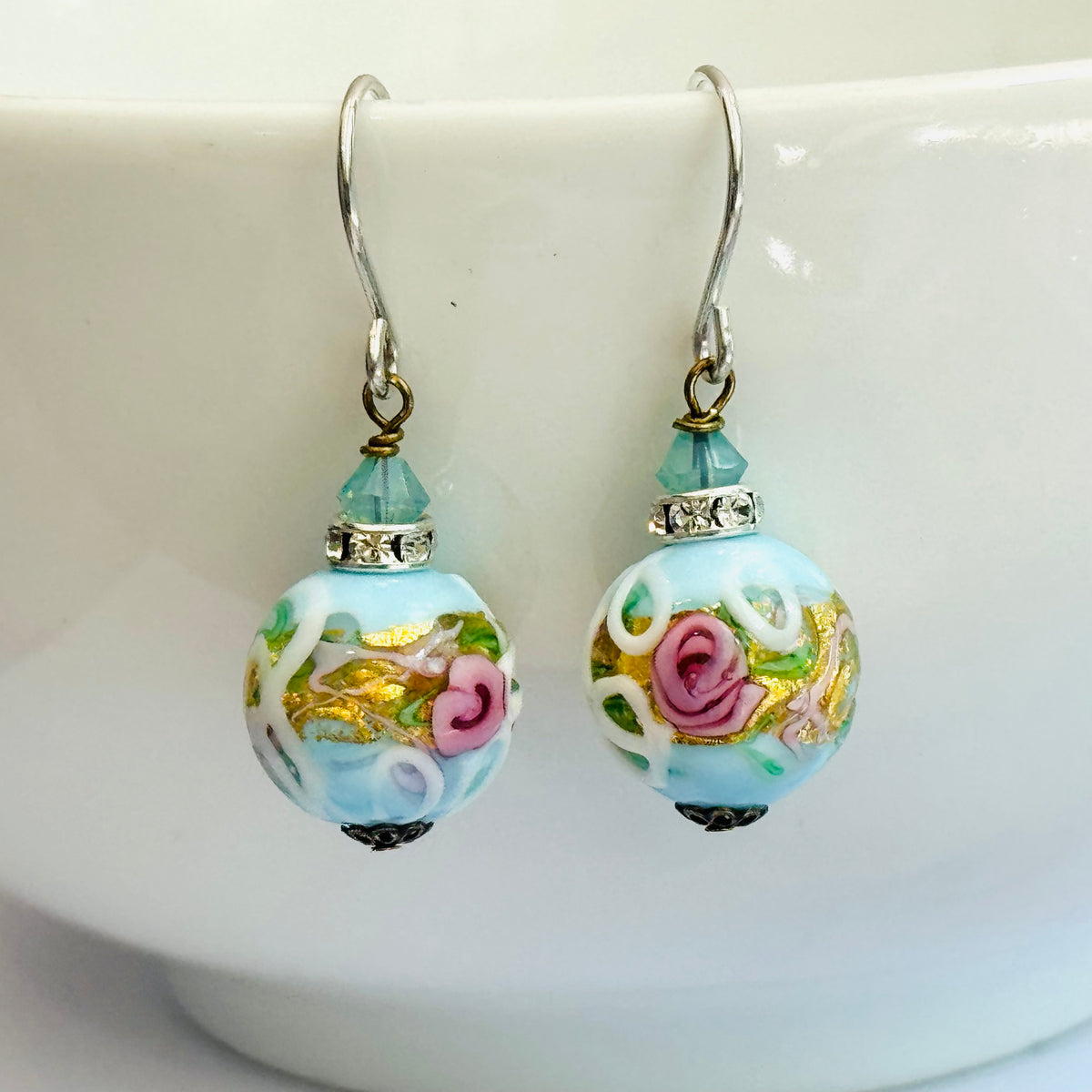 Light Blue Round Murano Wedding Cake Opaque  in Sterling Silver